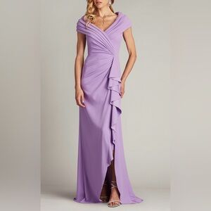 Tadashi Shoij TALISE WATERFALL FLOUNCE GOWN BOS24740L-PHAZE NWT